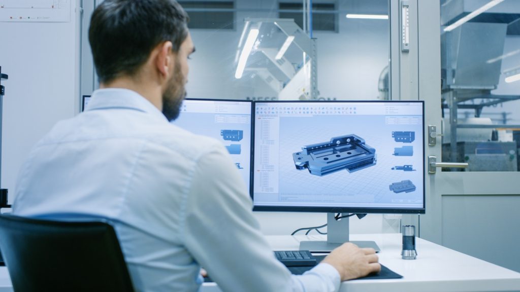 Engineer Designing a Prototype Using CAD before Production