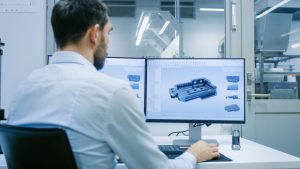 Engineer Designing a Prototype Using CAD before Production